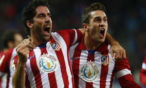 Temporada 2013/2014 Atlético de Madrid - Getafe. Koke y Raúl García celebrando el primer gol
